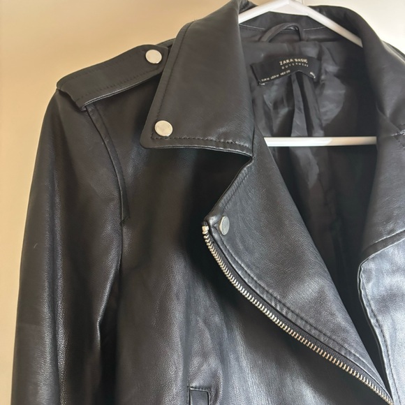 Zara Vegan Leather Moto Biker Jacket Black - Picture 4 of 7